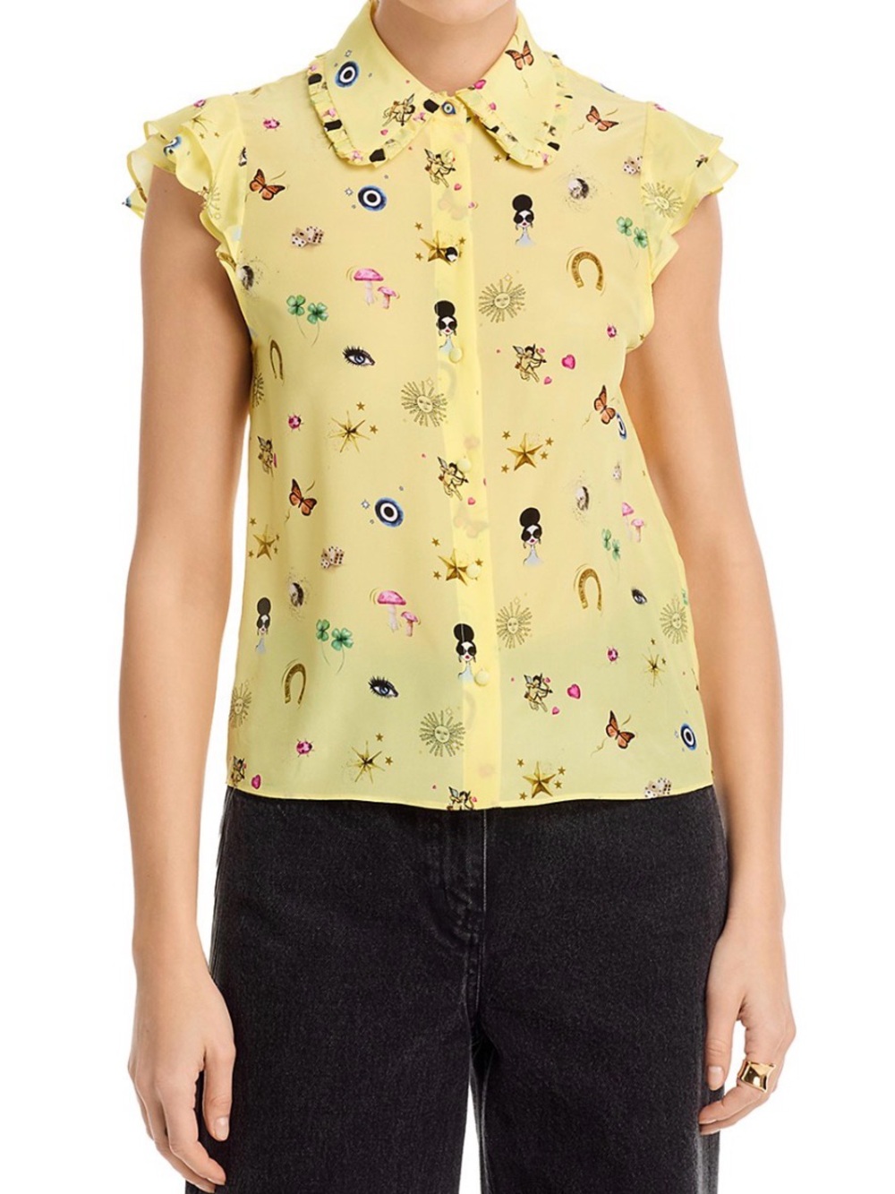 Alice + Olivia Martel Silk Flutter Sleeve Blouse – Mixed Print freshly dry clean